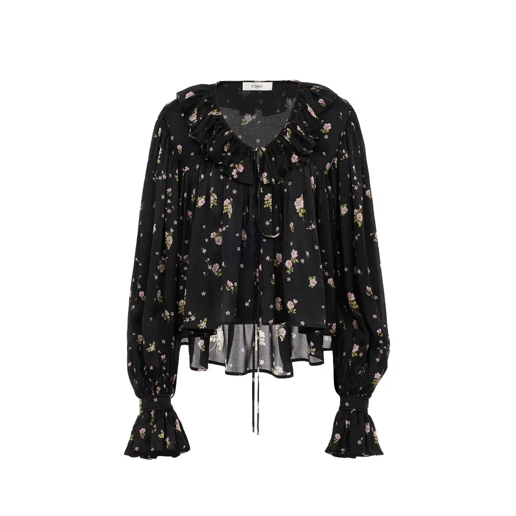 Chloé Maxi gathered ruffle top in silk charmeuse | Image 1 Chloé Maxi gathered ruffle top in silk charmeuse | Image 1