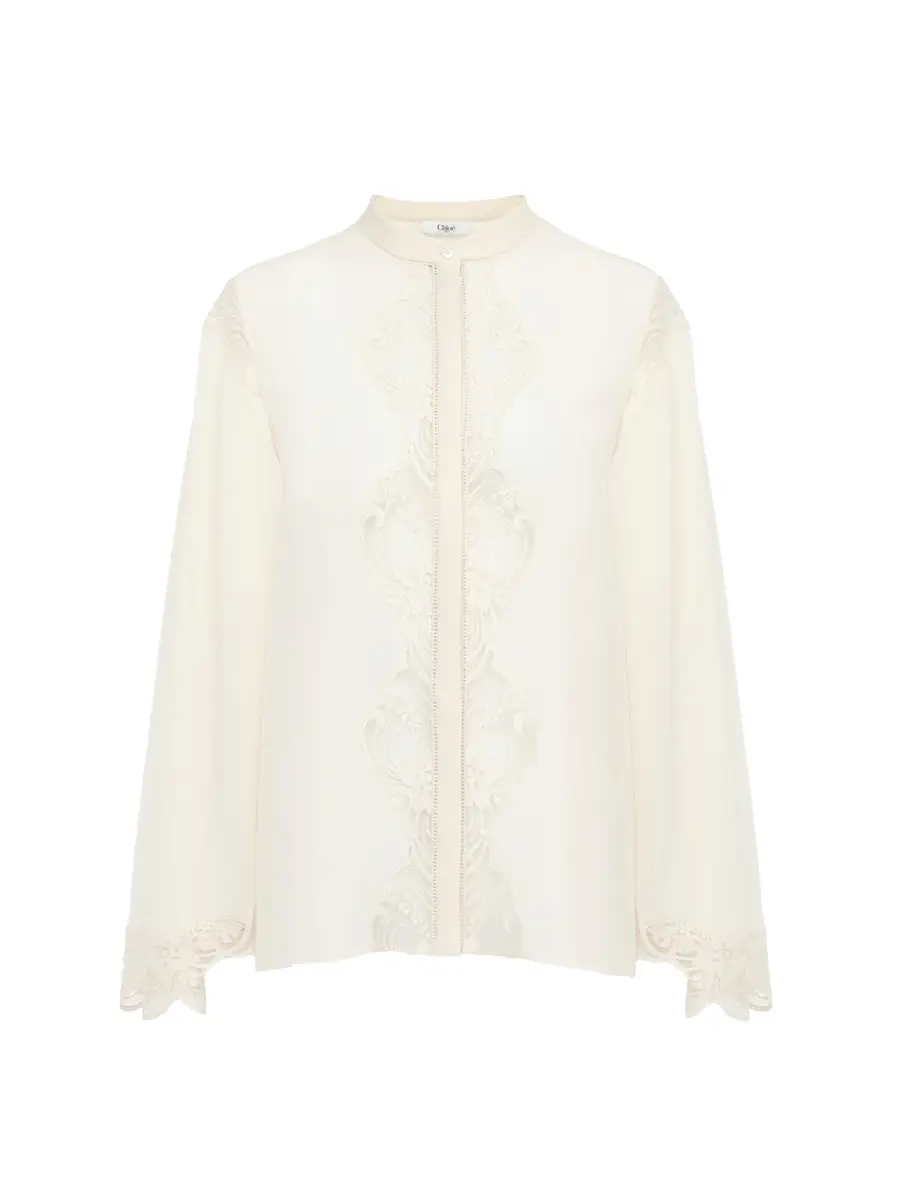 Chloé Fluid blouse in silk georgette & lace | Thumbnail 2 Chloé Fluid blouse in silk georgette & lace | Thumbnail 2