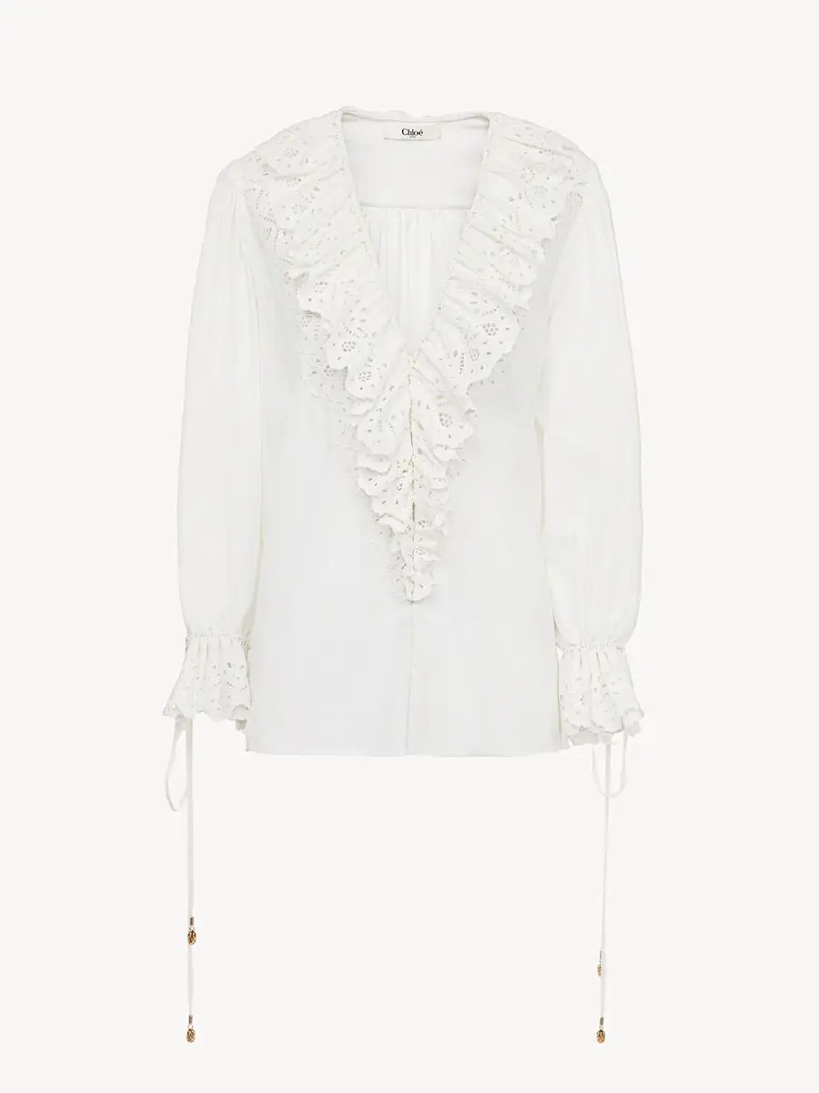 Chloé Puff-sleeve V-neck top in cotton voile | Thumbnail 2