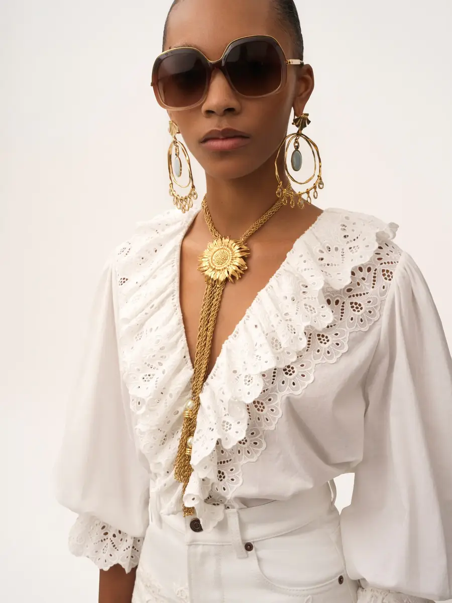 Chloé Puff-sleeve V-neck top in cotton voile | Thumbnail 7