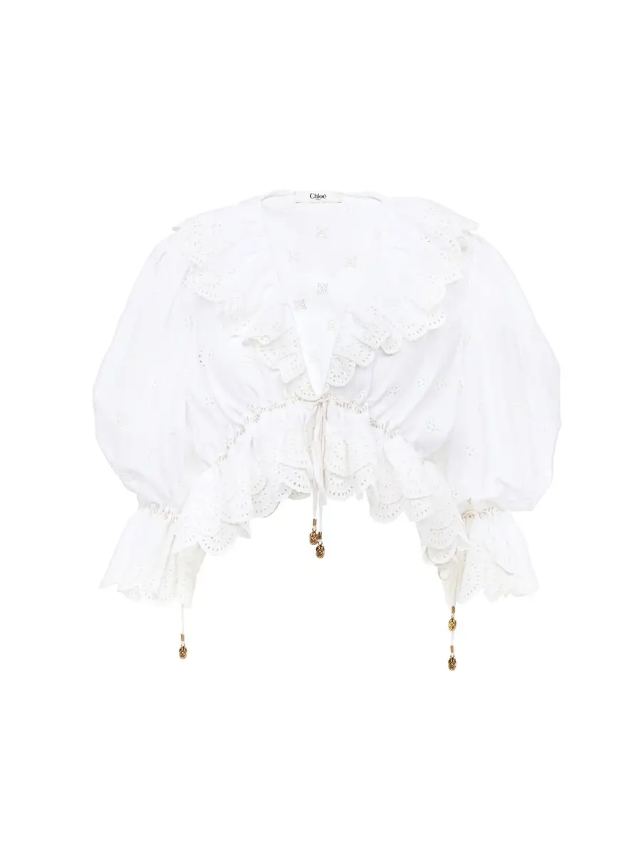 Chloé V-neck ruffle top in cotton voile | Thumbnail 2