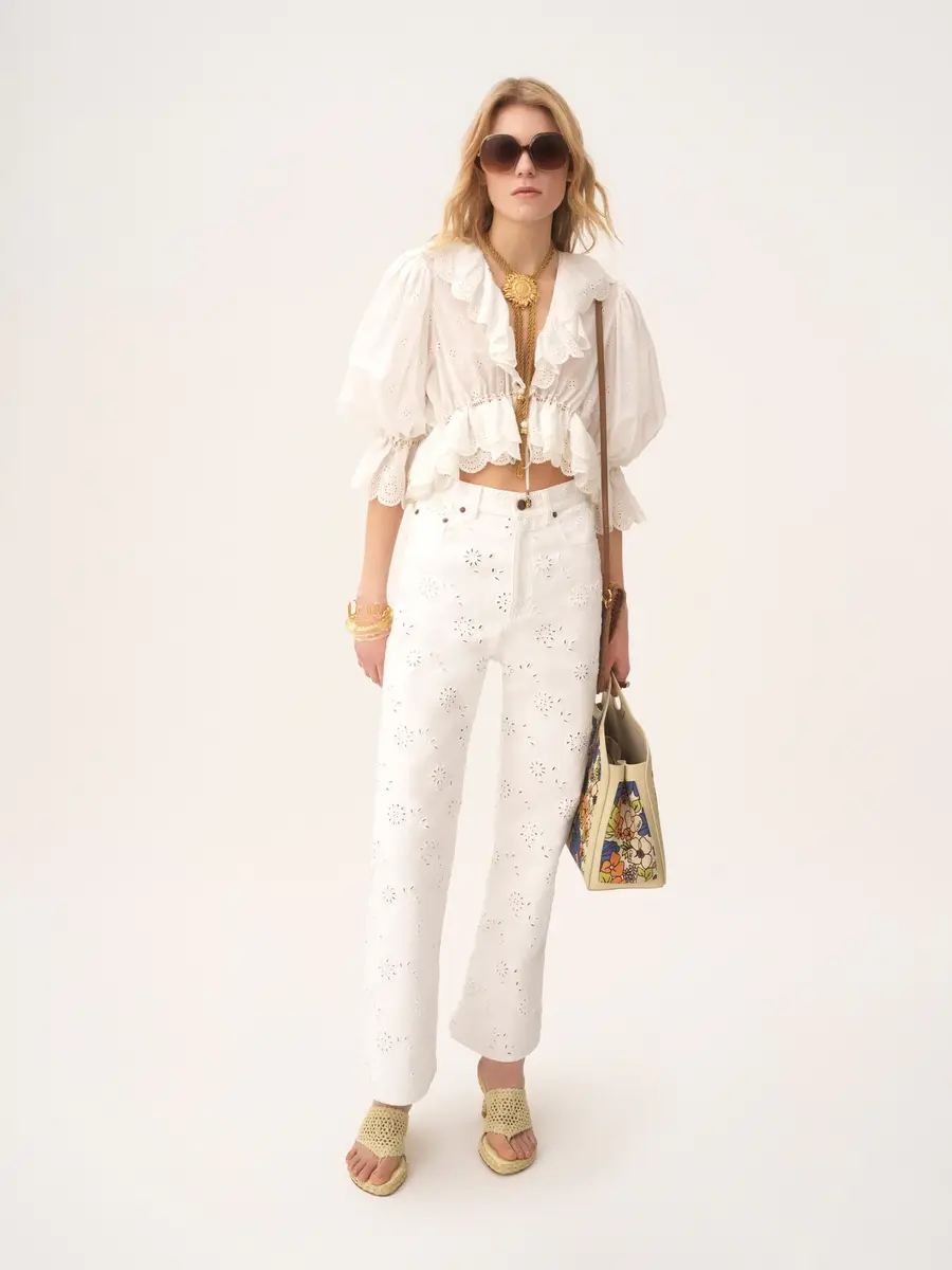 Chloé V-neck ruffle top in cotton voile | Thumbnail 3