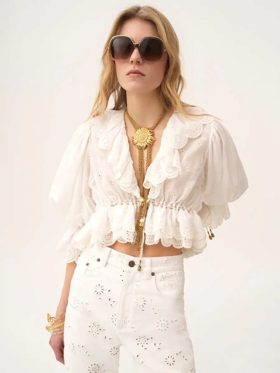Chloé V-neck ruffle top in cotton voile | Thumbnail 4