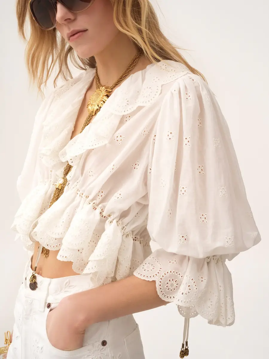 Chloé V-neck ruffle top in cotton voile | Thumbnail 6
