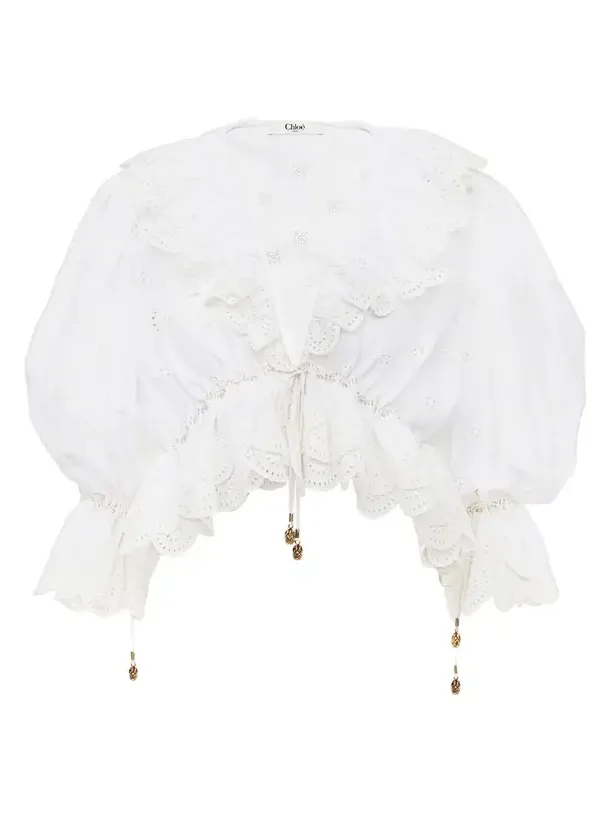 Chloé V-neck ruffle top in cotton voile