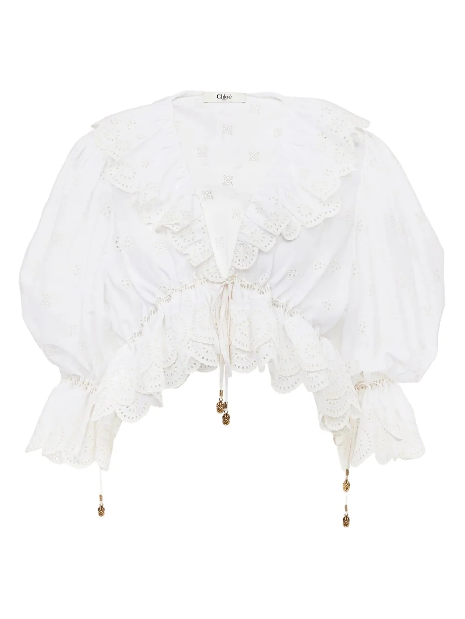 Chloé V-neck ruffle top in cotton voile