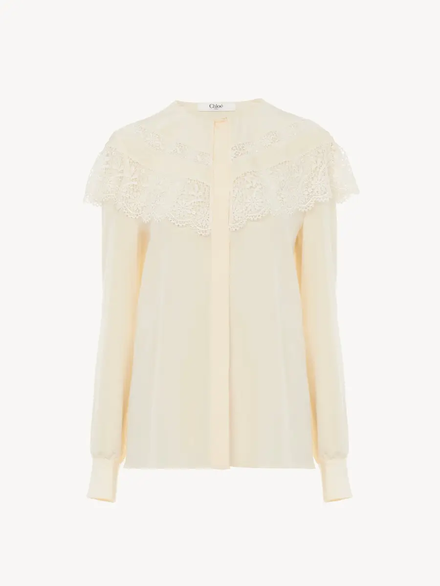 Chloé Gathered blouse in crêpe de chine & lace | Thumbnail 2 Chloé Gathered blouse in crêpe de chine & lace | Thumbnail 2