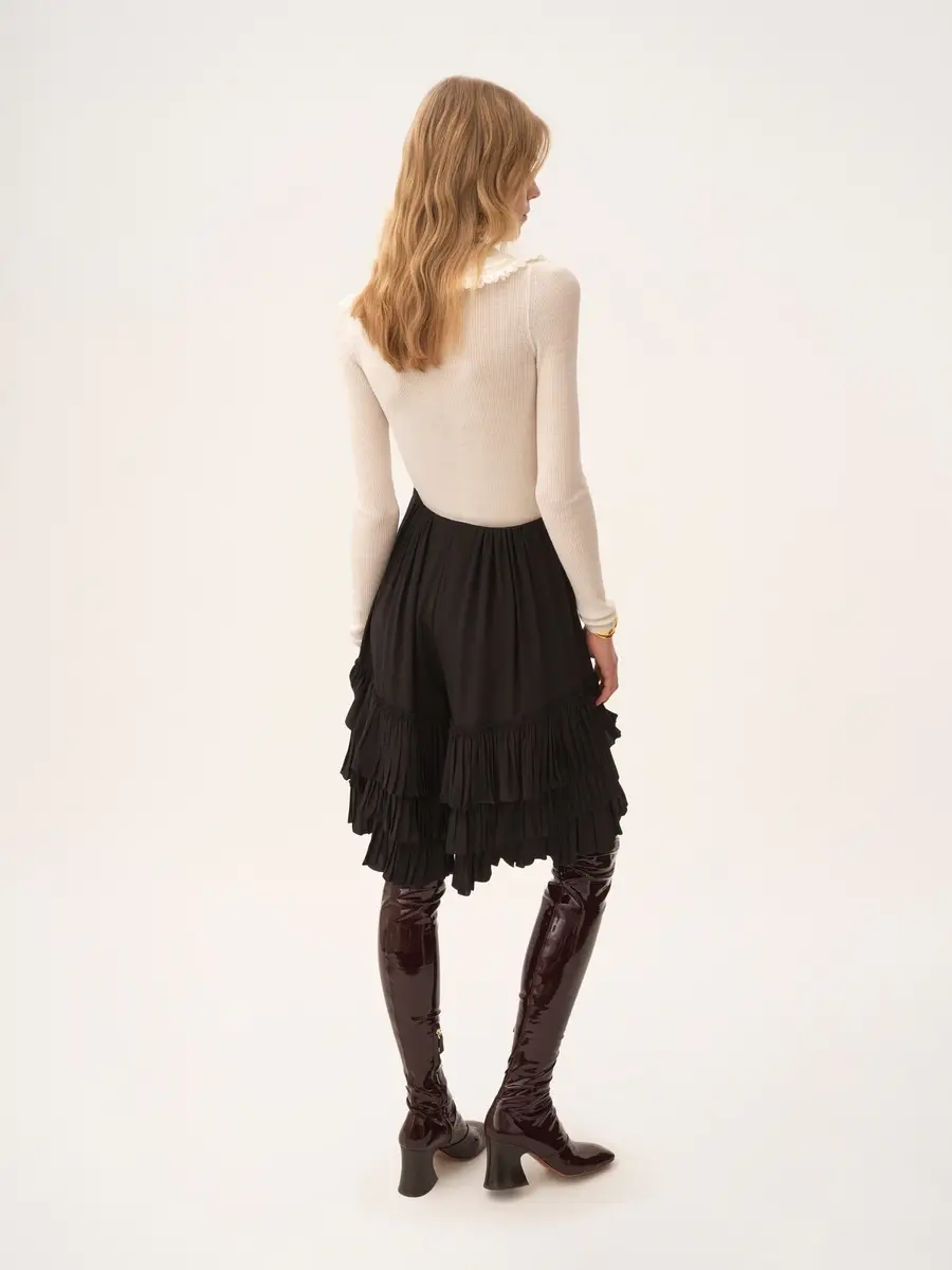 Chloé Collared Henley shirt in superfine wool knit & lace | Thumbnail 5