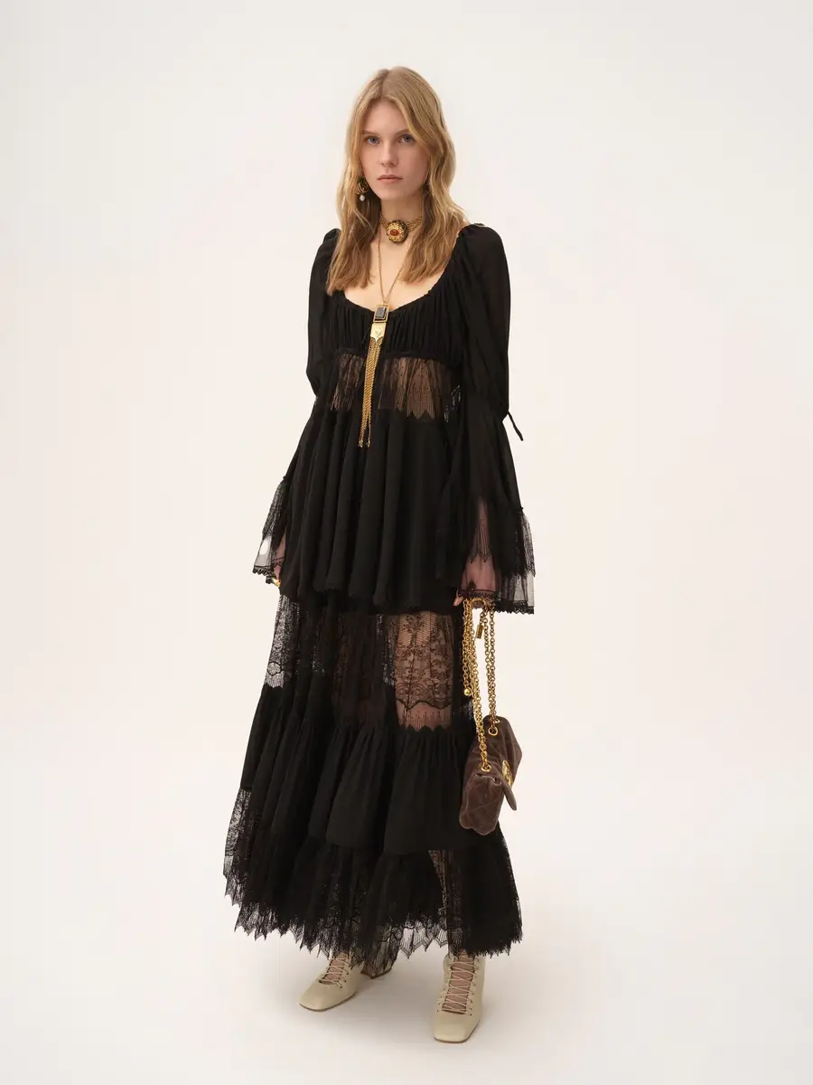 Chloé Scoop-neck puff-sleeve top in silk georgette & lace | Thumbnail 3 Chloé Scoop-neck puff-sleeve top in silk georgette & lace | Thumbnail 3
