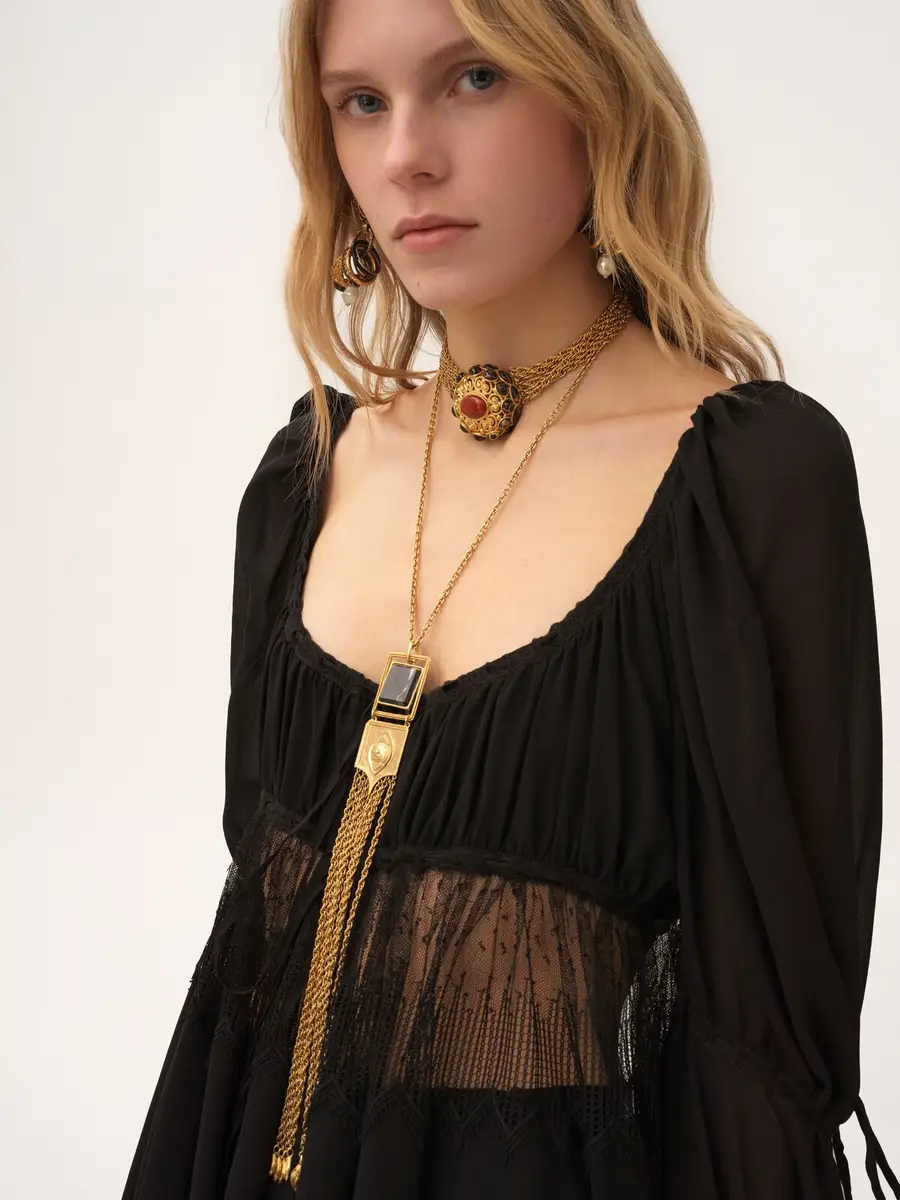 Chloé Scoop-neck puff-sleeve top in silk georgette & lace | Thumbnail 6 Chloé Scoop-neck puff-sleeve top in silk georgette & lace | Thumbnail 6