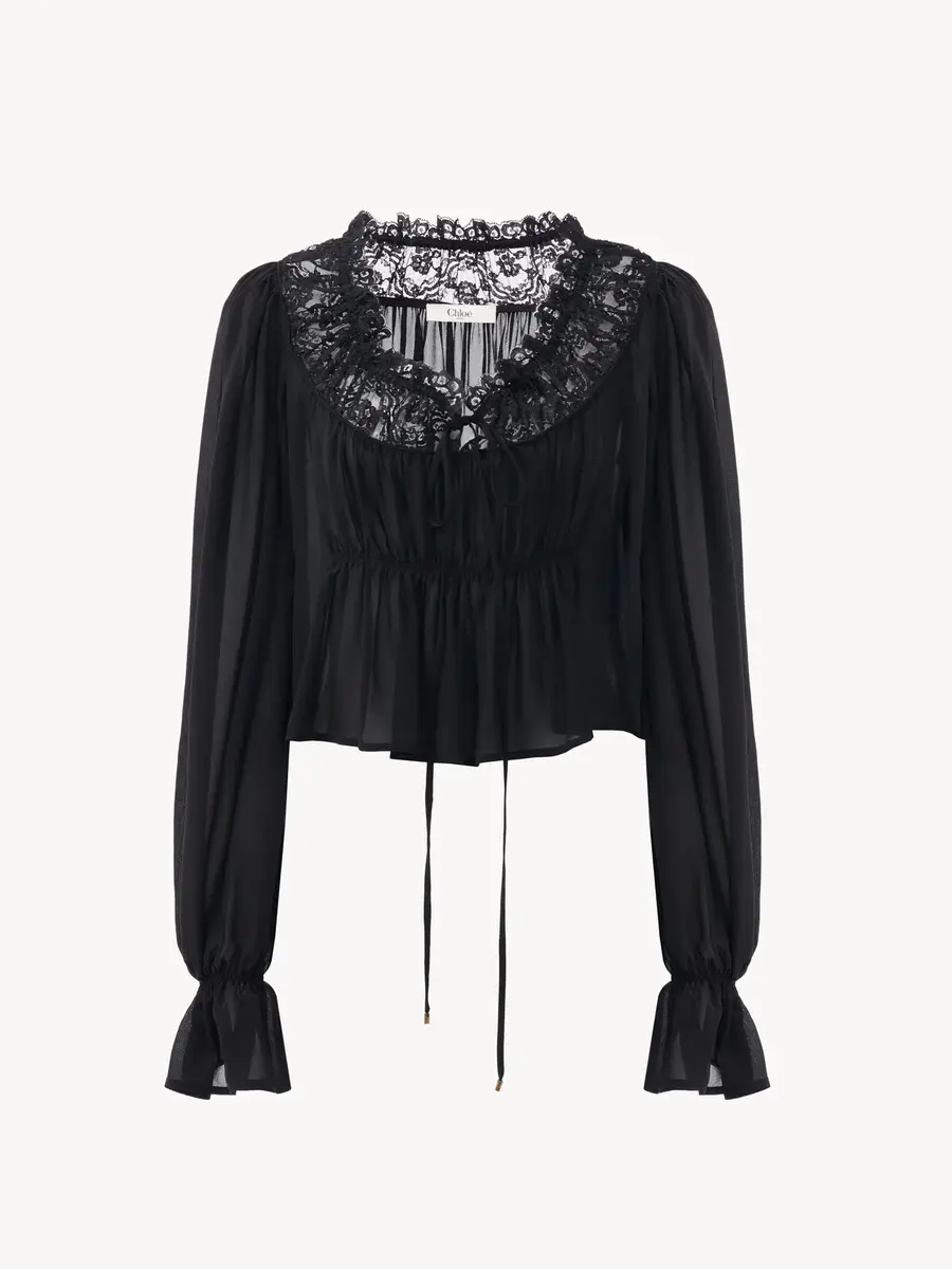 Chloé Scoop-neck cropped top in silk georgette & lace | Thumbnail 2 Chloé Scoop-neck cropped top in silk georgette & lace | Thumbnail 2
