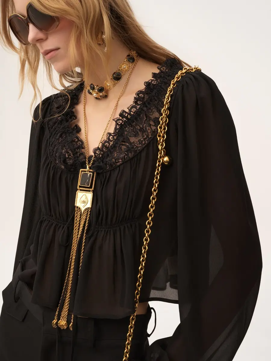 Chloé Scoop-neck cropped top in silk georgette & lace | Thumbnail 6 Chloé Scoop-neck cropped top in silk georgette & lace | Thumbnail 6