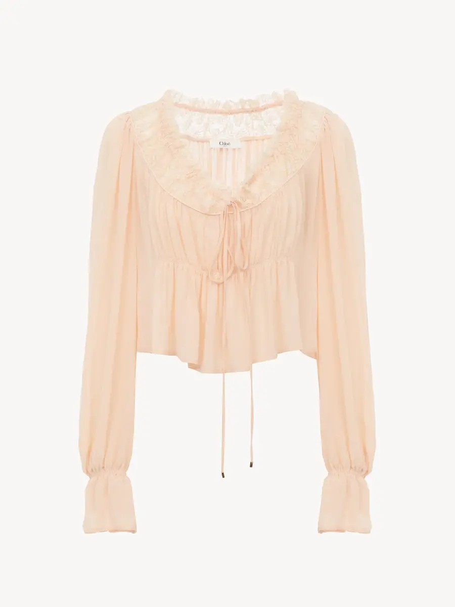 Chloé Scoop-neck cropped top in silk georgette & lace | Thumbnail 2 Chloé Scoop-neck cropped top in silk georgette & lace | Thumbnail 2