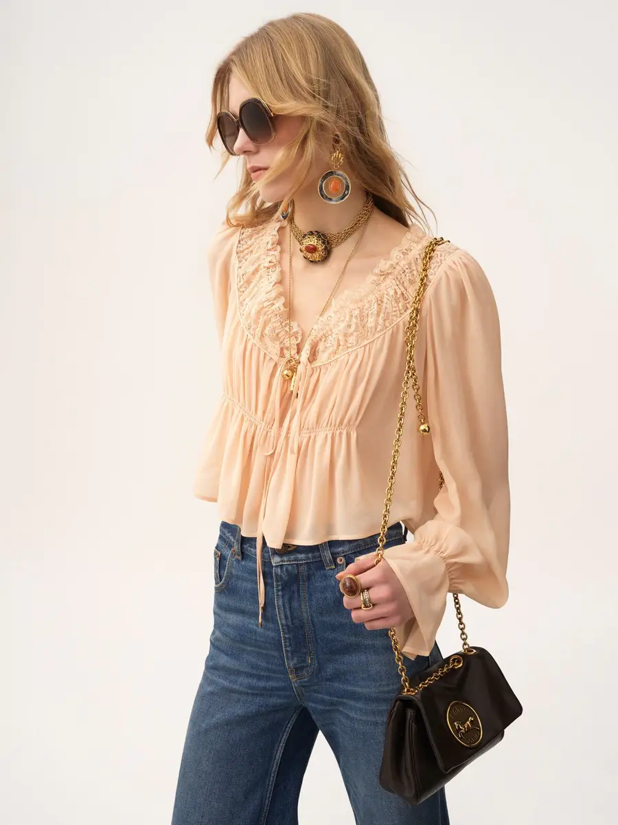 Chloé Scoop-neck cropped top in silk georgette & lace | Thumbnail 4 Chloé Scoop-neck cropped top in silk georgette & lace | Thumbnail 4