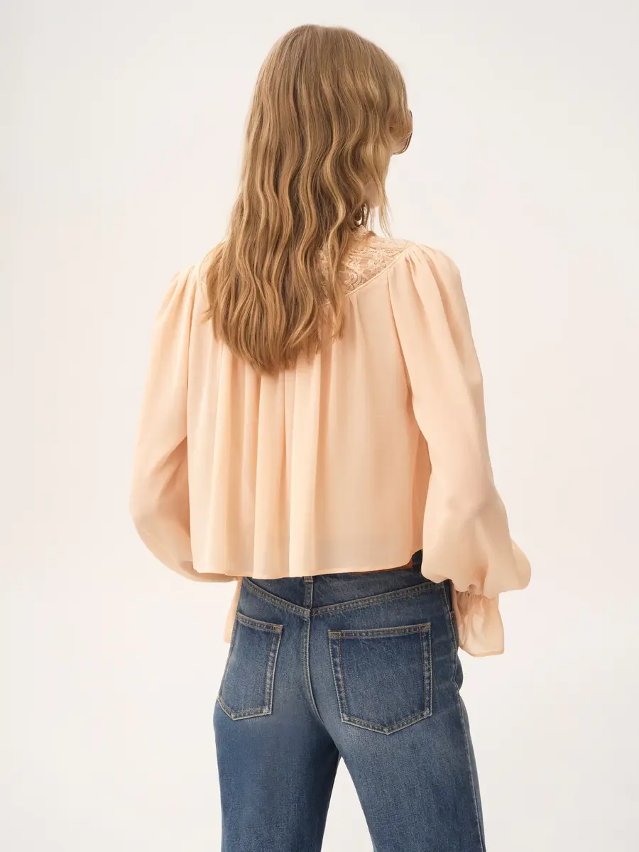 Chloé Scoop-neck cropped top in silk georgette & lace | Thumbnail 5 Chloé Scoop-neck cropped top in silk georgette & lace | Thumbnail 5