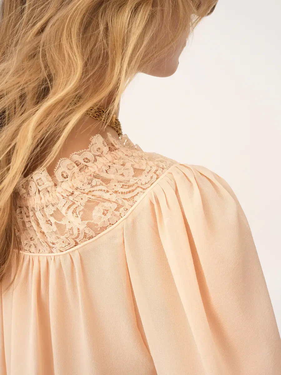 Chloé Scoop-neck cropped top in silk georgette & lace | Thumbnail 7 Chloé Scoop-neck cropped top in silk georgette & lace | Thumbnail 7