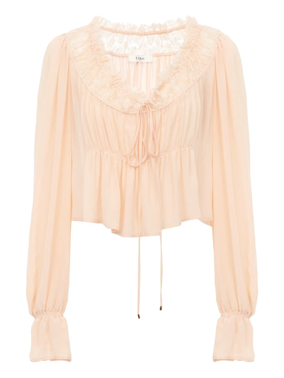 Scoop-neck cropped top in silk georgette & lace Scoop-neck cropped top in silk georgette & lace
