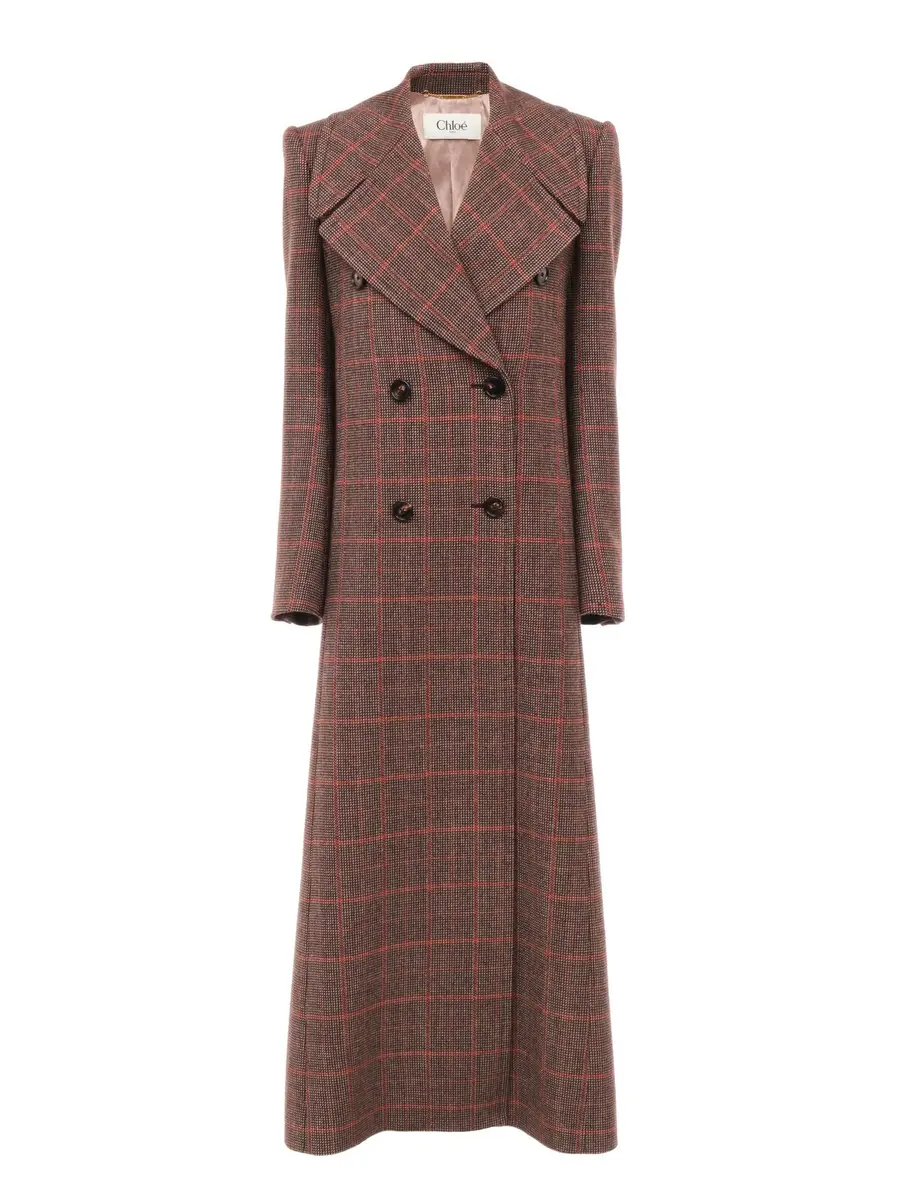 Chloé Long double-breasted coat in check wool | Thumbnail 2 Chloé Long double-breasted coat in check wool | Thumbnail 2