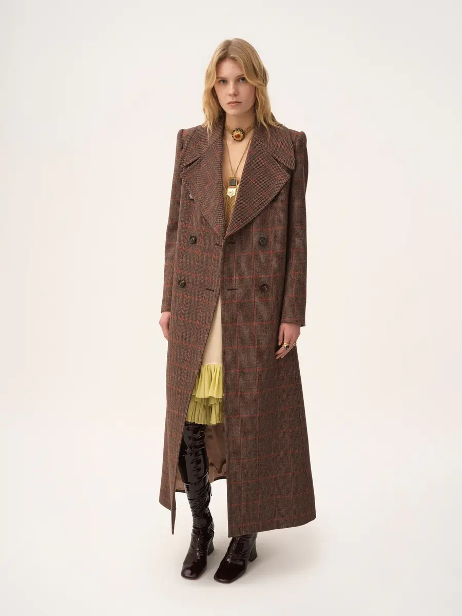 Chloé Long double-breasted coat in check wool | Thumbnail 4 Chloé Long double-breasted coat in check wool | Thumbnail 4