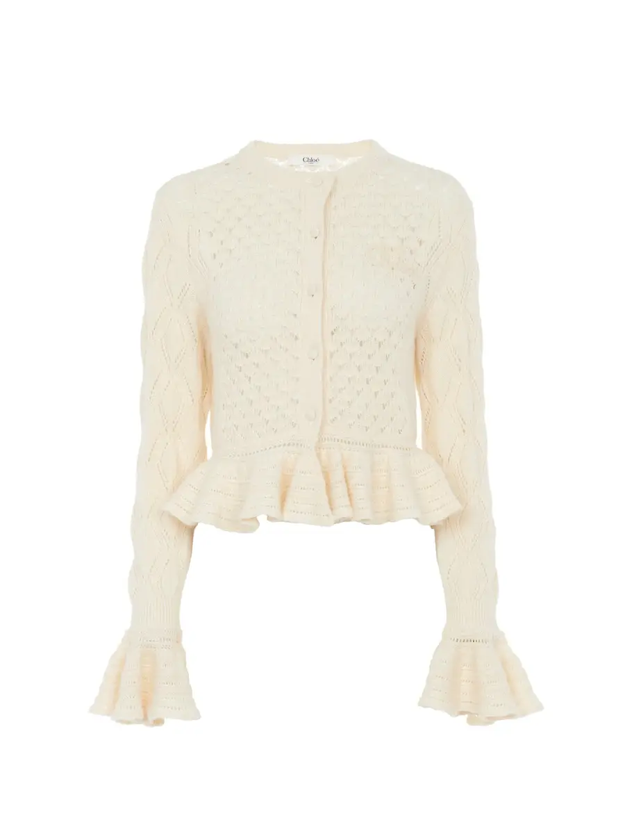 Chloé Ruffled logo cardigan in a silk, alpaca & cotton knit | Thumbnail 2 Chloé Ruffled logo cardigan in a silk, alpaca & cotton knit | Thumbnail 2
