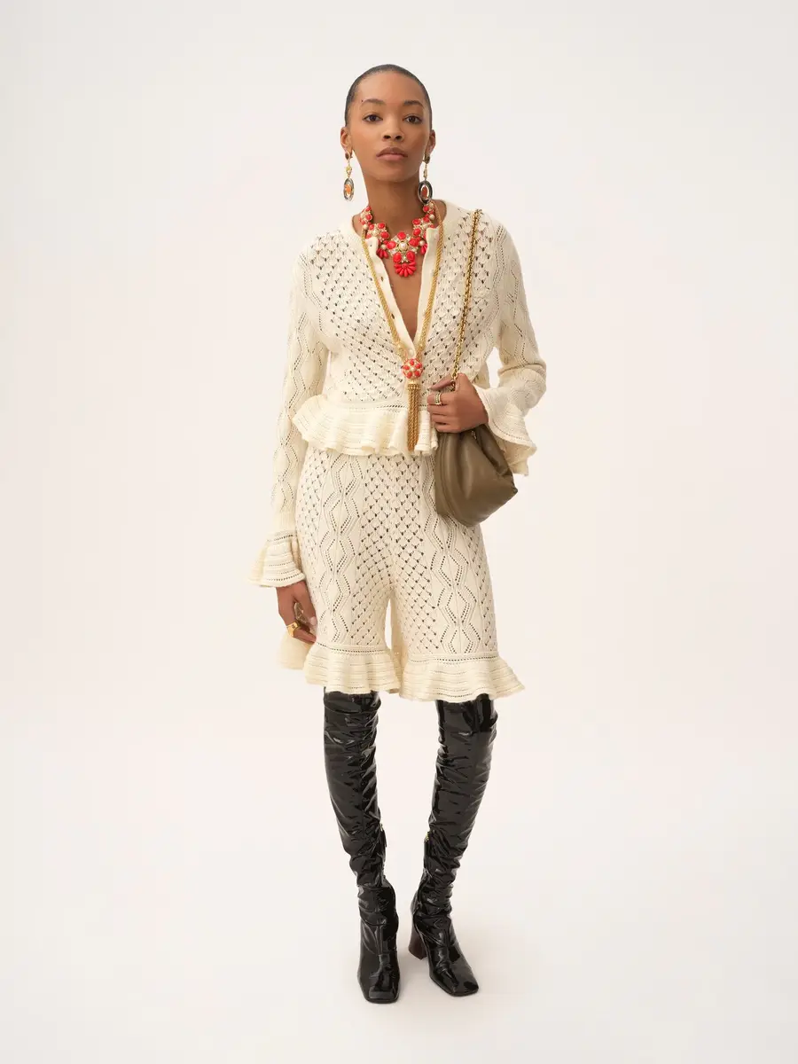 Chloé Ruffled logo cardigan in a silk, alpaca & cotton knit | Thumbnail 3 Chloé Ruffled logo cardigan in a silk, alpaca & cotton knit | Thumbnail 3