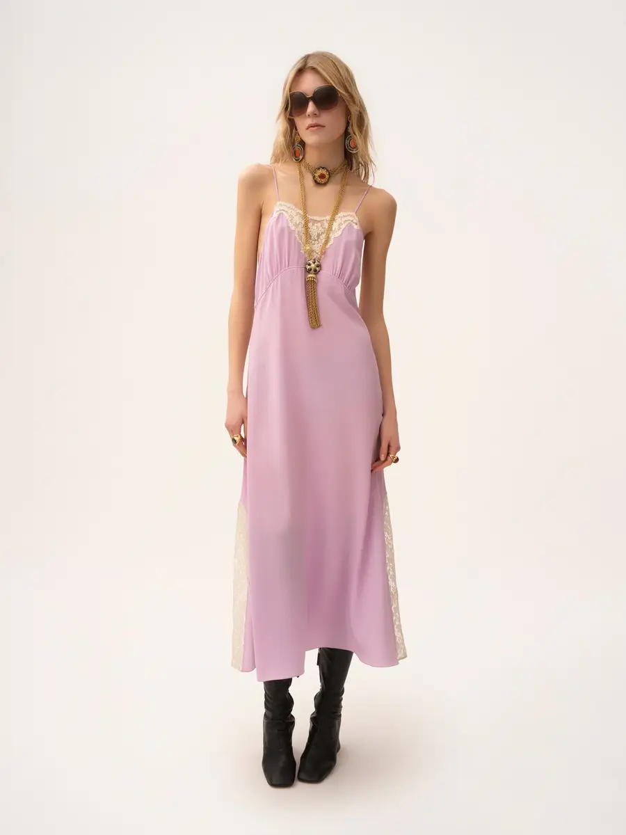 Chloé Thin-strap midi dress in crêpe de chine & lace | Thumbnail 3 Chloé Thin-strap midi dress in crêpe de chine & lace | Thumbnail 3