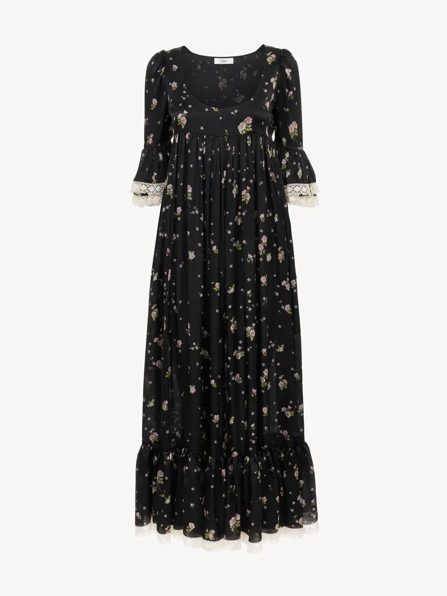 Chloé Scoop-neck midi dress in silk charmeuse & lace | Thumbnail 2