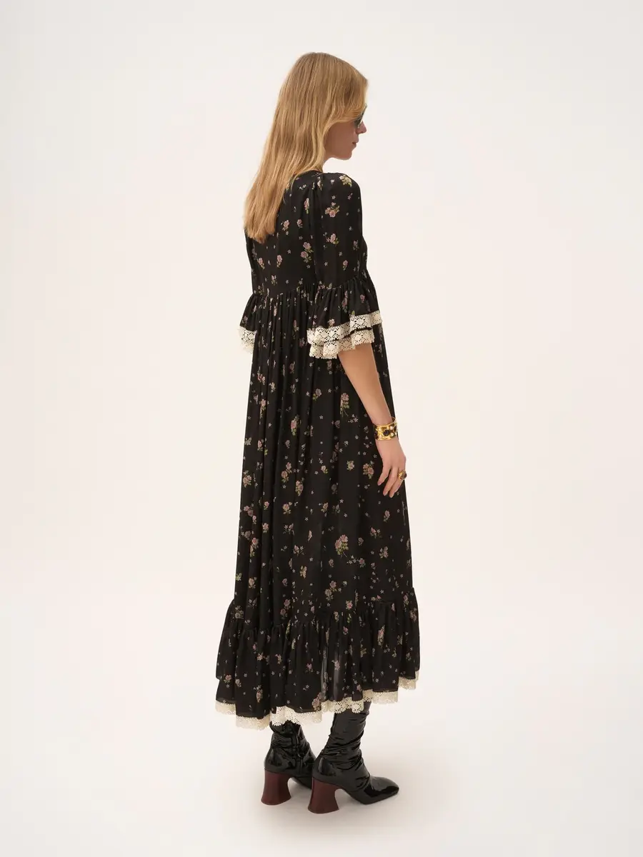Chloé Scoop-neck midi dress in silk charmeuse & lace | Thumbnail 4