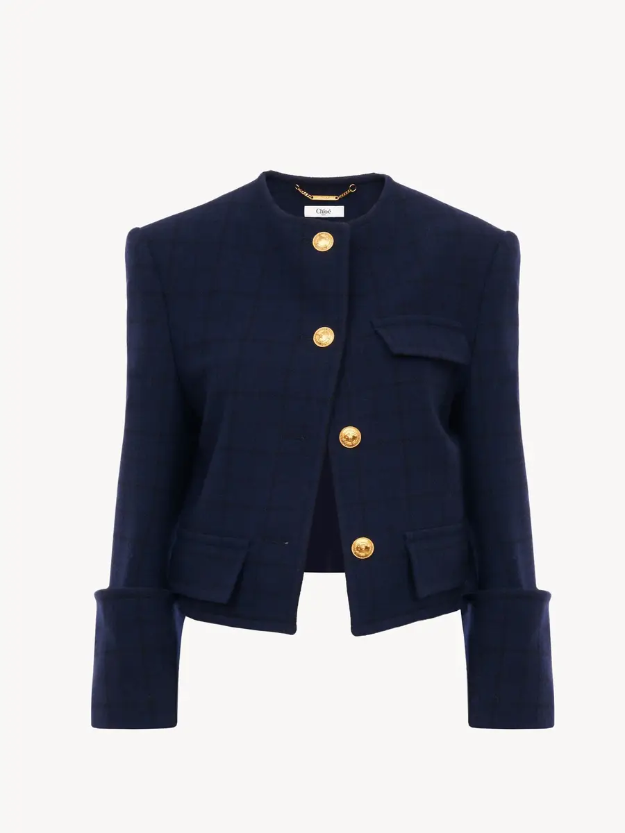 Chloé Boxy collarless jacket in wool check | Thumbnail 2 Chloé Boxy collarless jacket in wool check | Thumbnail 2
