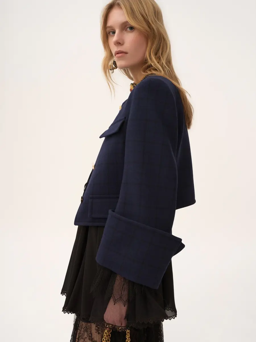 Chloé Boxy collarless jacket in wool check | Thumbnail 4 Chloé Boxy collarless jacket in wool check | Thumbnail 4