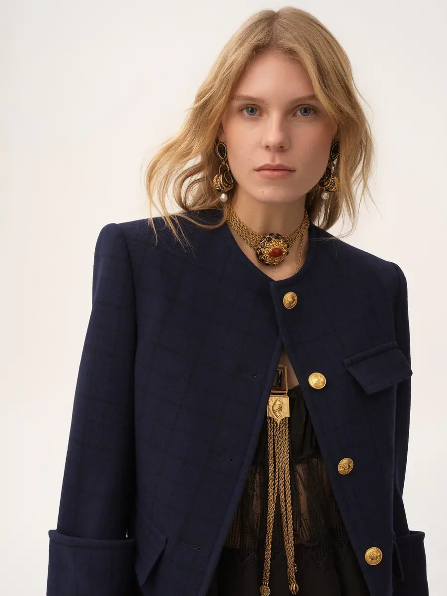 Chloé Boxy collarless jacket in wool check | Thumbnail 6 Chloé Boxy collarless jacket in wool check | Thumbnail 6
