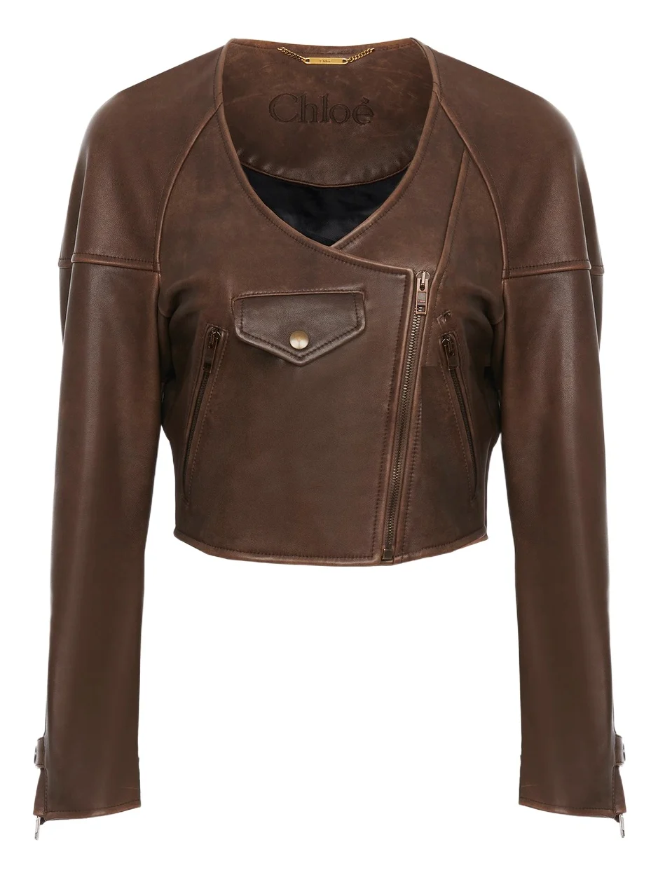 Chloé Cropped scoop-neck jacket in leather