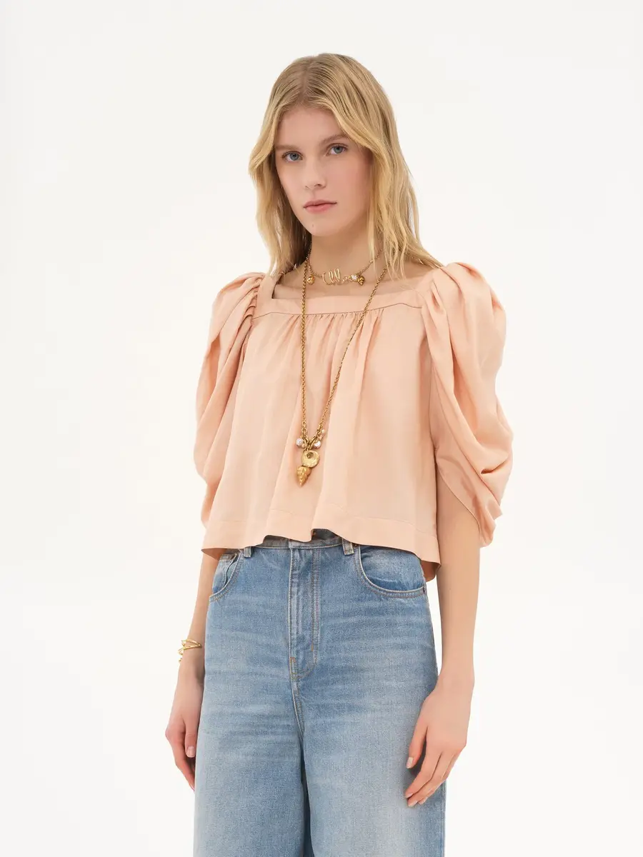 Chloé Puff-sleeve pleated top in silk poplin | Thumbnail 4 Chloé Puff-sleeve pleated top in silk poplin | Thumbnail 4
