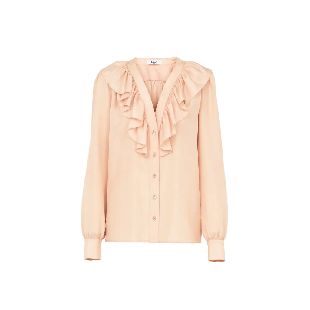 Chloé V-neck ruffled blouse in silk habotai | Image 1 Chloé V-neck ruffled blouse in silk habotai | Image 1
