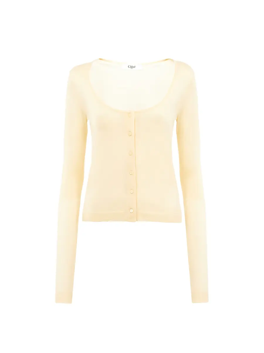 Chloé Scoop-neck fitted cardigan in superfine wool knit | Thumbnail 3 Chloé Scoop-neck fitted cardigan in superfine wool knit | Thumbnail 3