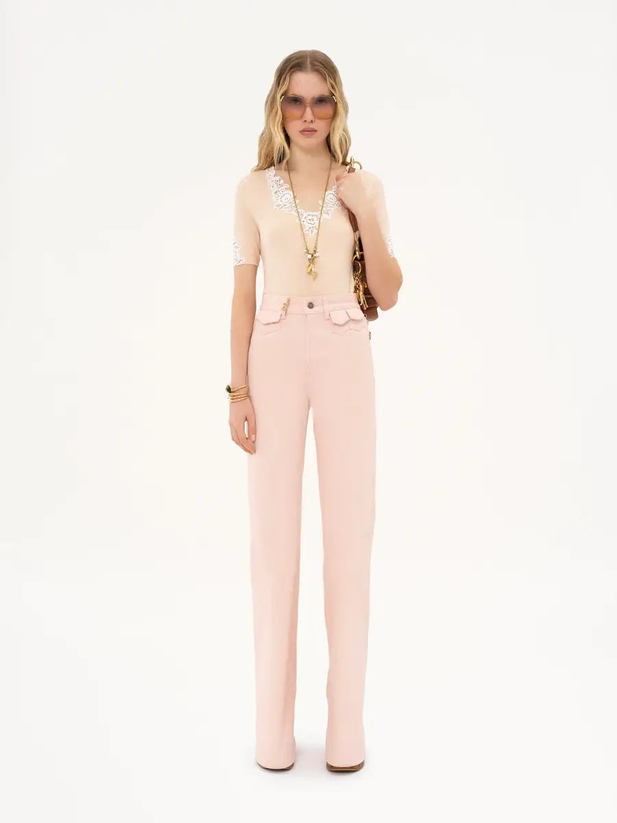 Chloé Fitted short-sleeve top in guipure lace wool knit | Thumbnail 3 Chloé Fitted short-sleeve top in guipure lace wool knit | Thumbnail 3