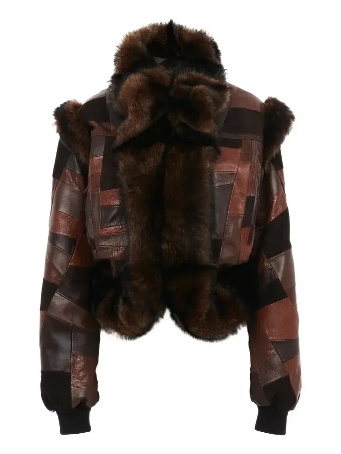 Chloé Short hybrid bomber jacket in leather