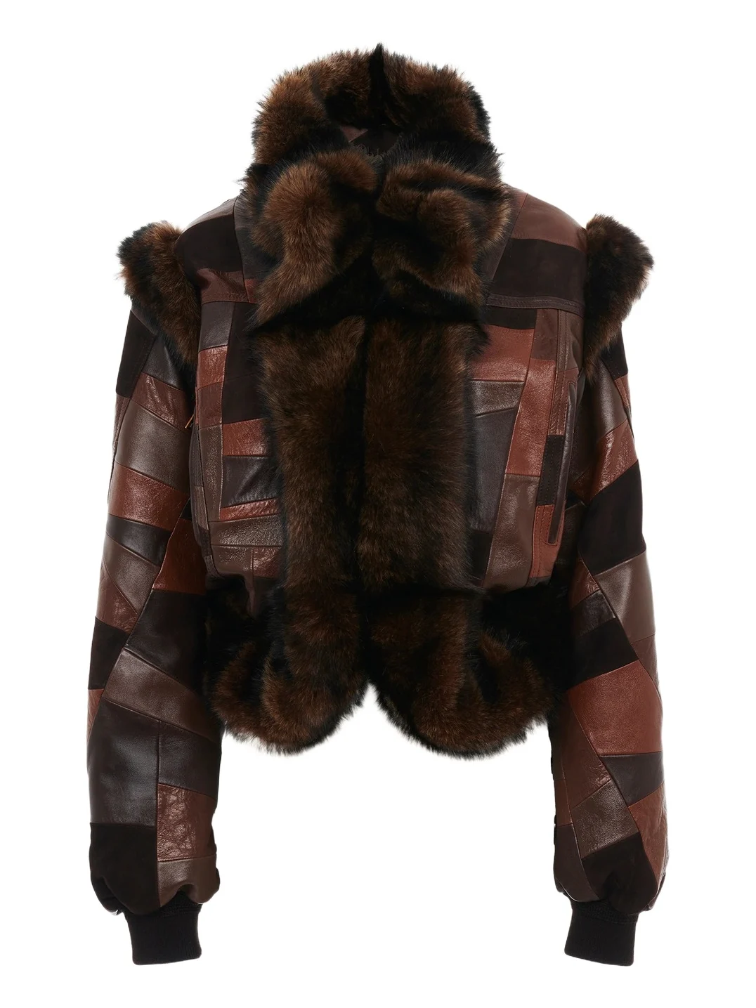 Short hybrid bomber jacket in leather Short hybrid bomber jacket in leather