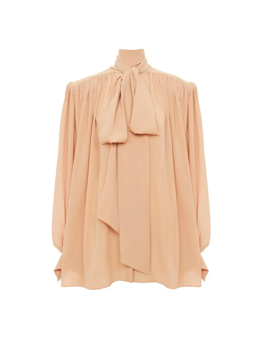 Chloé Oversized gathered lavallière blouse in crêpe de chine | Thumbnail 2 Chloé Oversized gathered lavallière blouse in crêpe de chine | Thumbnail 2