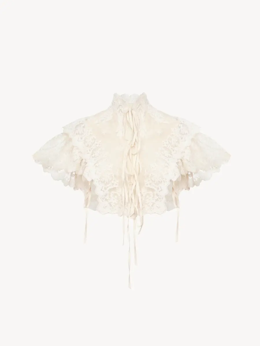 Chloé High-neck cropped top in cotton tulle & lace | Thumbnail 2
