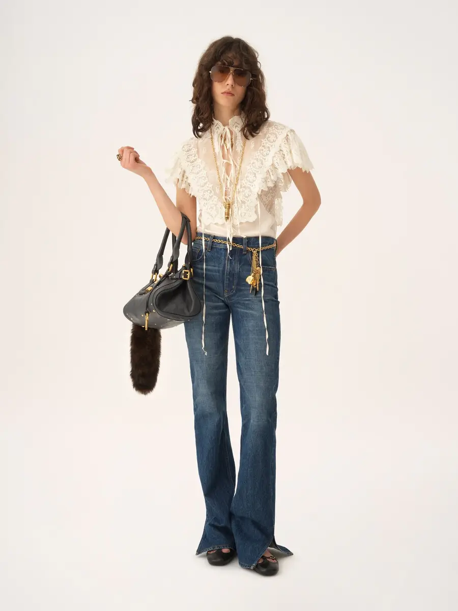 Chloé High-neck cropped top in cotton tulle & lace | Thumbnail 3