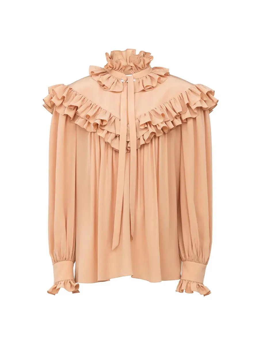 Chloé Oversized ruffle top in crêpe de chine | Image 1 Chloé Oversized ruffle top in crêpe de chine | Image 1