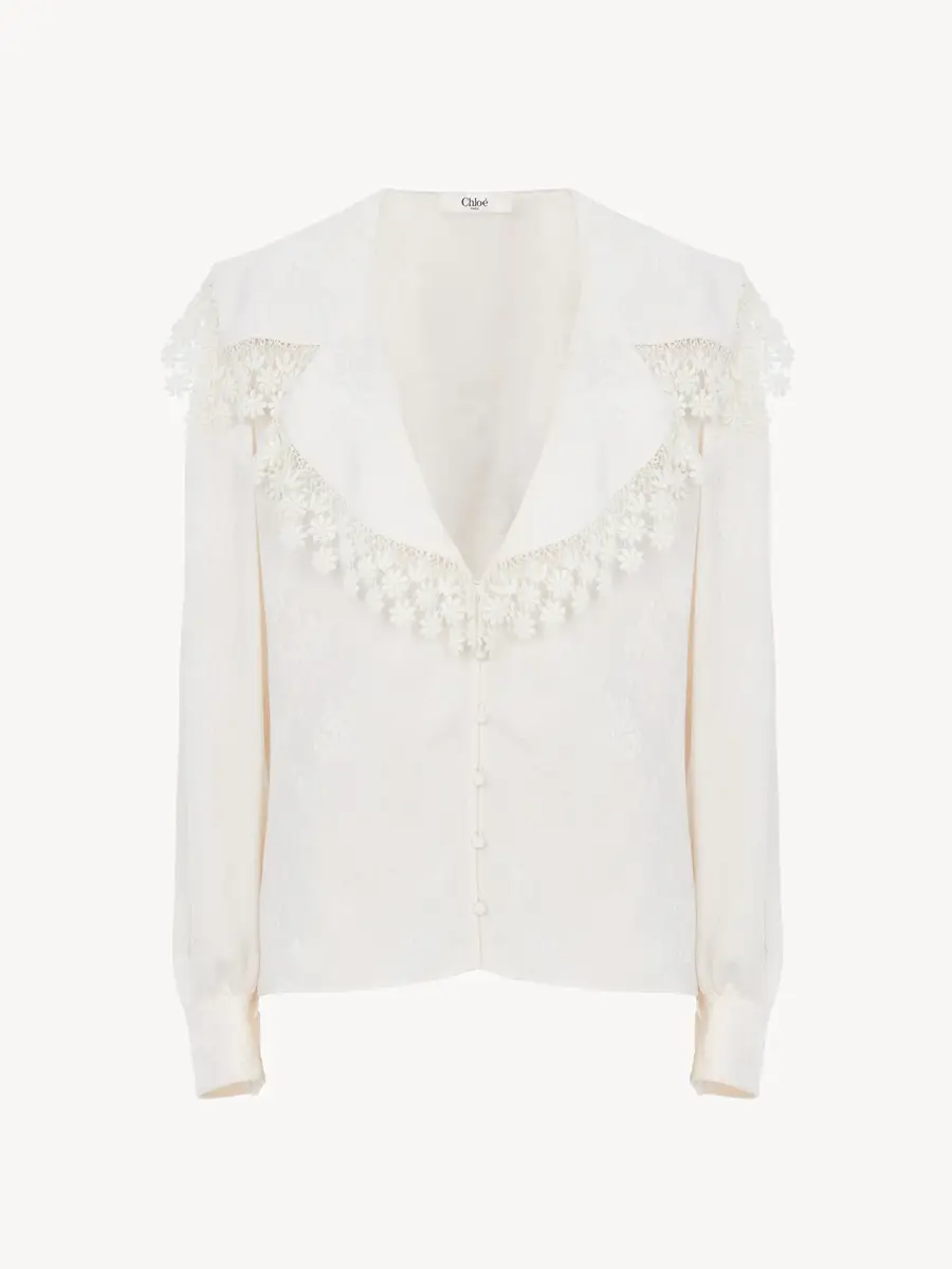 Chloé Maxi-collar blouse in silk jacquard & lace | Thumbnail 2 Chloé Maxi-collar blouse in silk jacquard & lace | Thumbnail 2