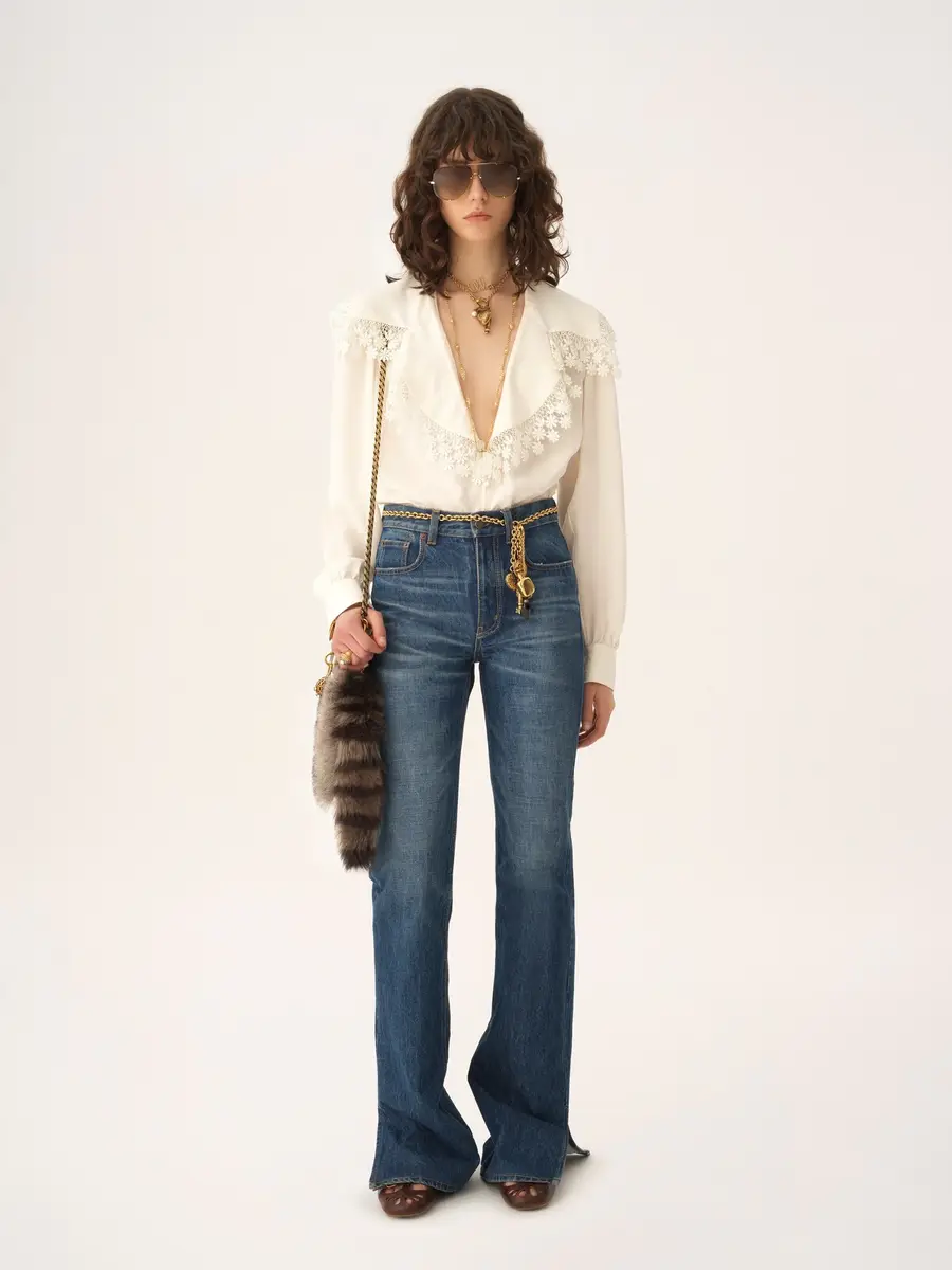 Chloé Maxi-collar blouse in silk jacquard & lace | Thumbnail 3 Chloé Maxi-collar blouse in silk jacquard & lace | Thumbnail 3