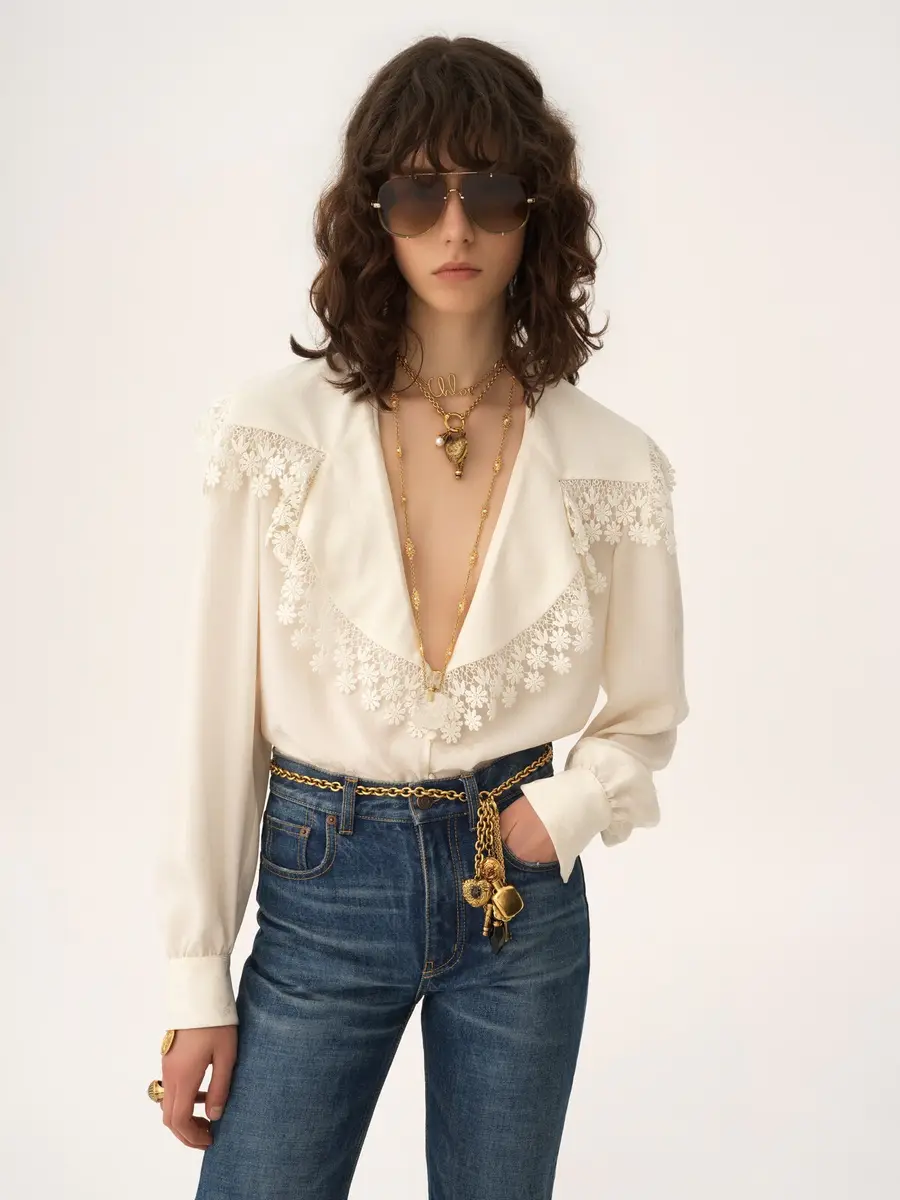 Chloé Maxi-collar blouse in silk jacquard & lace | Thumbnail 4 Chloé Maxi-collar blouse in silk jacquard & lace | Thumbnail 4