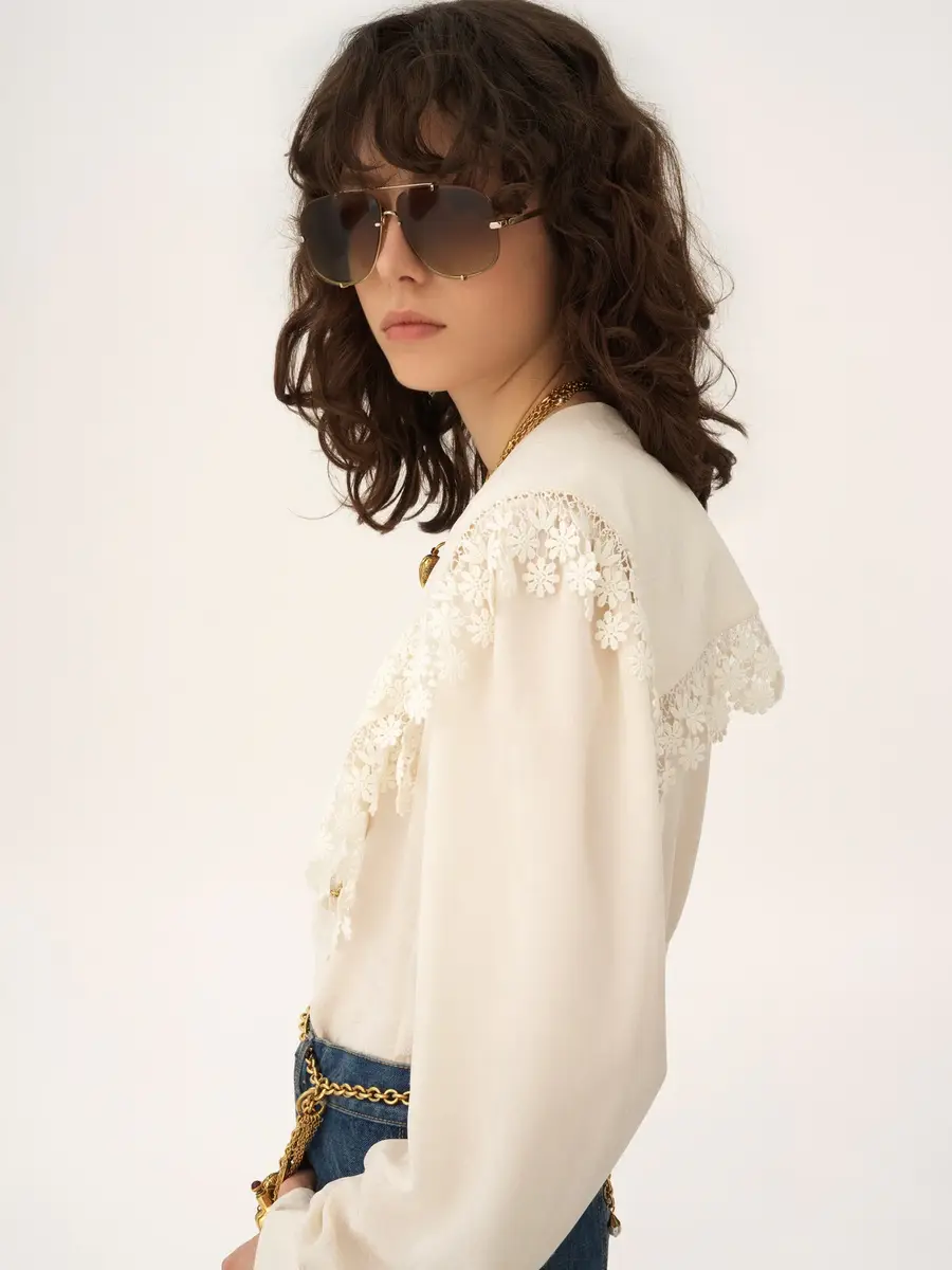 Chloé Maxi-collar blouse in silk jacquard & lace | Thumbnail 5 Chloé Maxi-collar blouse in silk jacquard & lace | Thumbnail 5