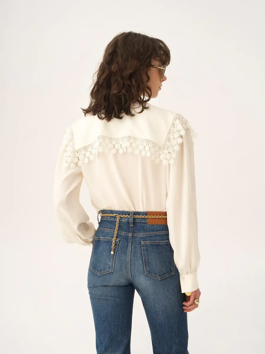 Chloé Maxi-collar blouse in silk jacquard & lace | Thumbnail 6 Chloé Maxi-collar blouse in silk jacquard & lace | Thumbnail 6