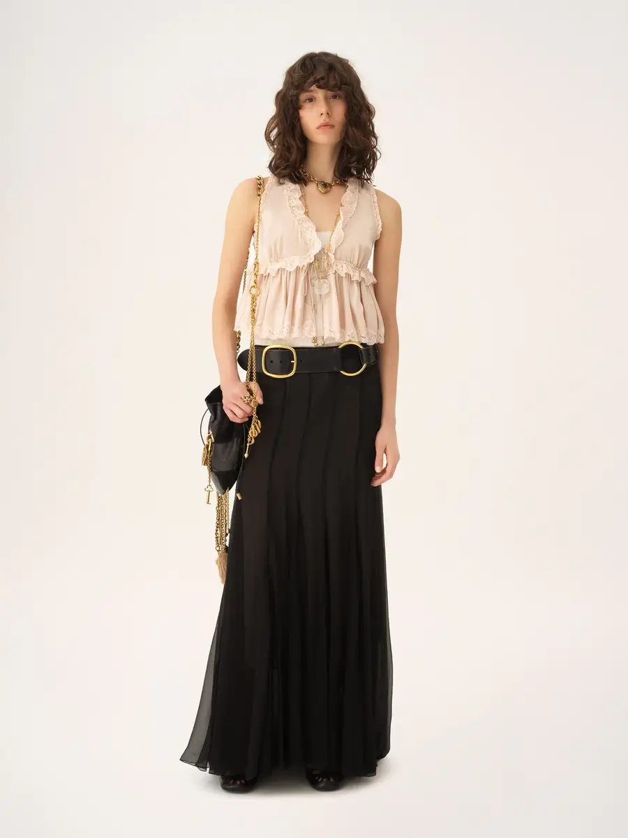 Chloé Tie-front sleeveless top in washed silk satin & lace | Thumbnail 3 Chloé Tie-front sleeveless top in washed silk satin & lace | Thumbnail 3
