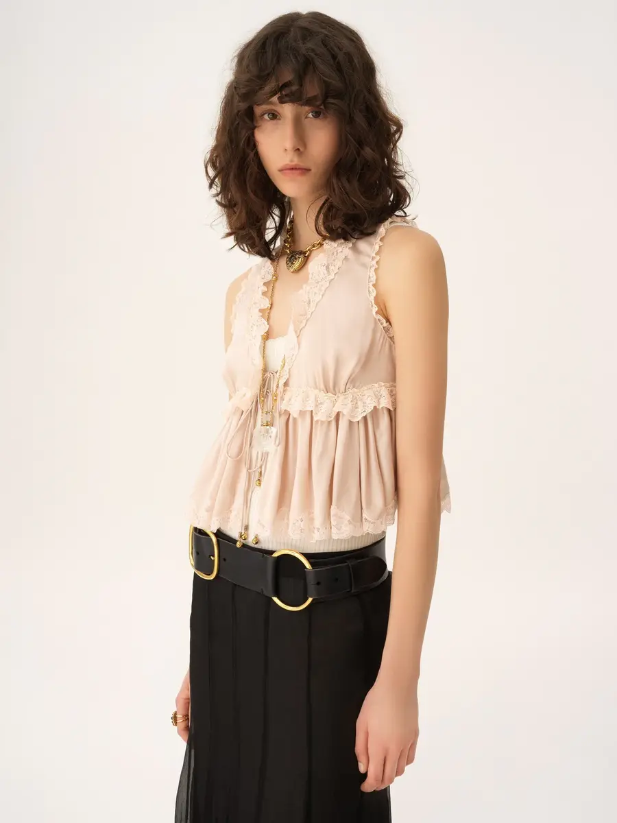 Chloé Tie-front sleeveless top in washed silk satin & lace | Thumbnail 4 Chloé Tie-front sleeveless top in washed silk satin & lace | Thumbnail 4