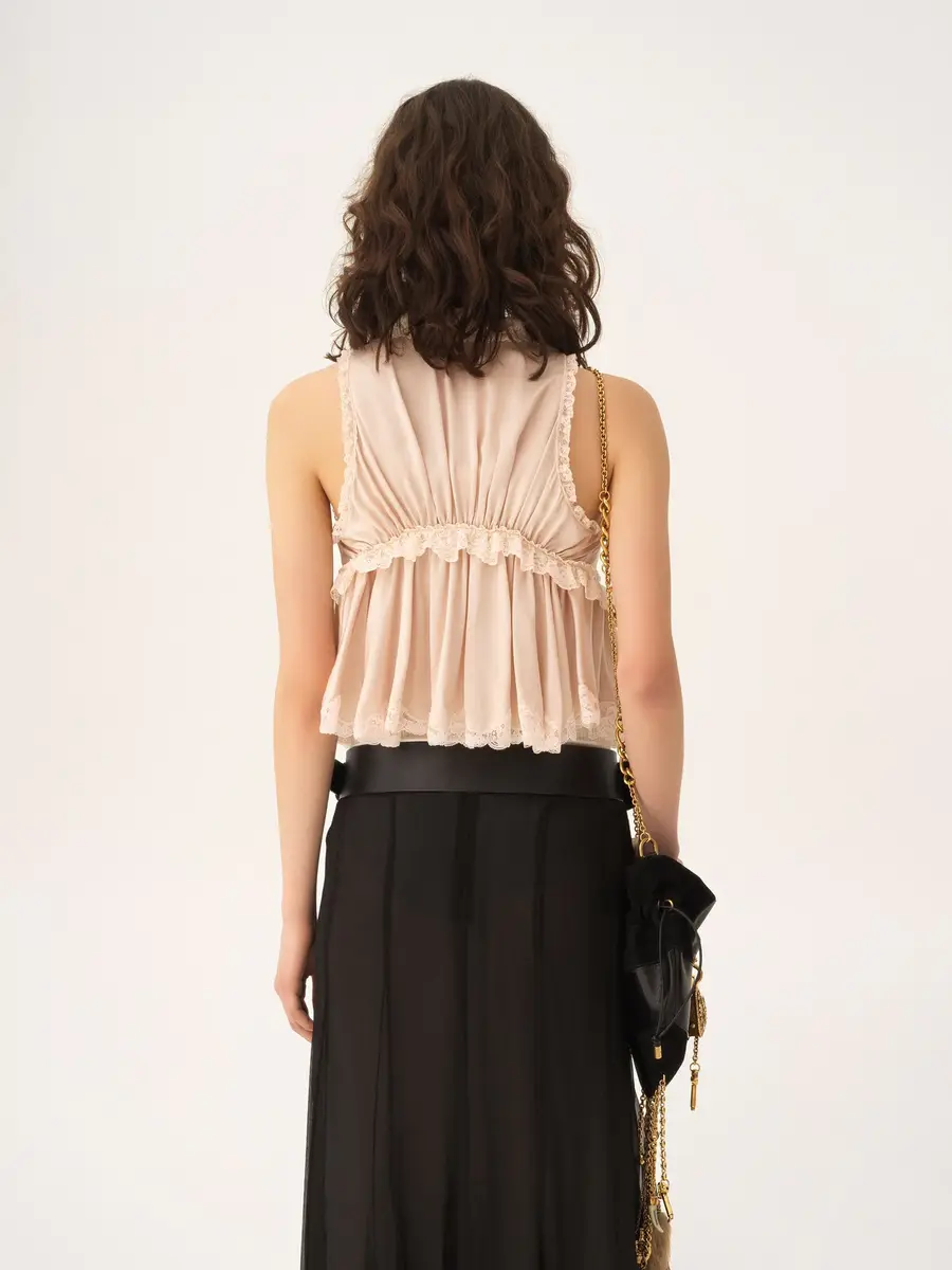 Chloé Tie-front sleeveless top in washed silk satin & lace | Thumbnail 6 Chloé Tie-front sleeveless top in washed silk satin & lace | Thumbnail 6